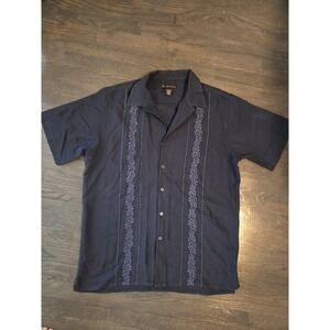 R&R Casual Men's Shirt Size L Luxury Microfiber Black/Grey Plaid Long Button Up